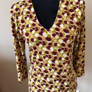 Jonden Spotted Green & Purple VNeck 2/4 Sleeve Stretchy Top Medium